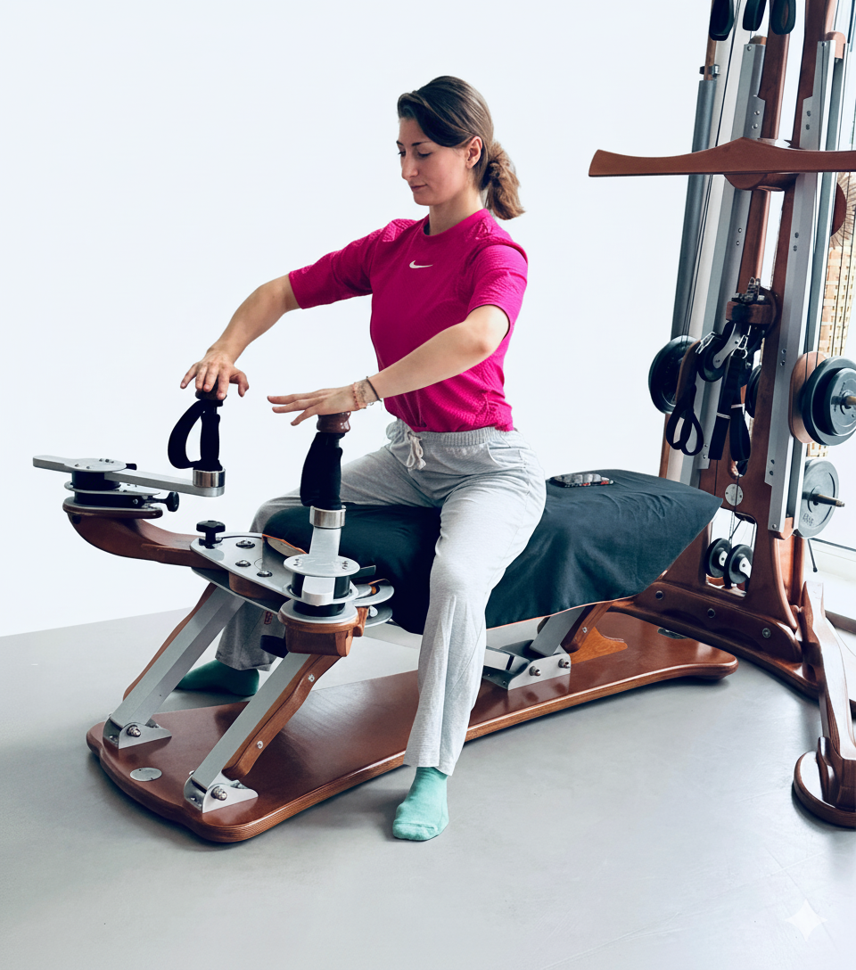 Anima beim Gyrotonic Training - Professionelle Trainerin am Gyrotonic-Gerät in München